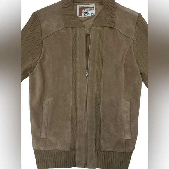 Vintage 80s 90s Suede Leather Knit Bomber Jacket Counter Action Women’s Medium - Picture 2 of 7